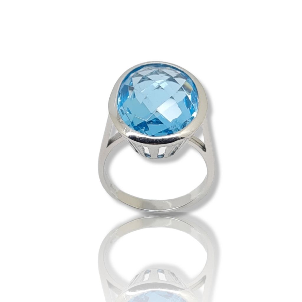 White gold k14 ring with composite blue topaz