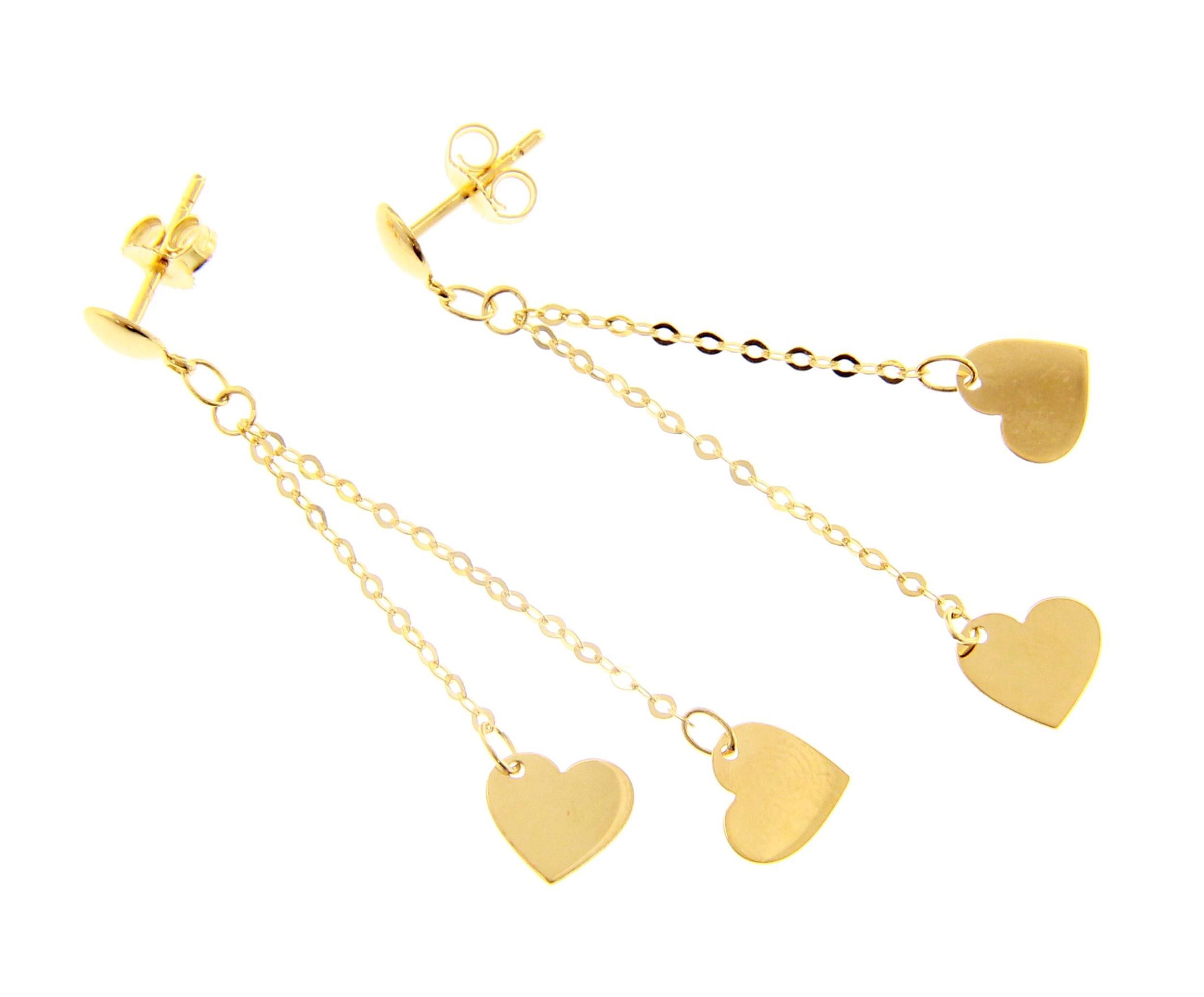 Χρυσά σκουλαρίκια κ14 με κρεμαστές καρδούλες (code S239684)