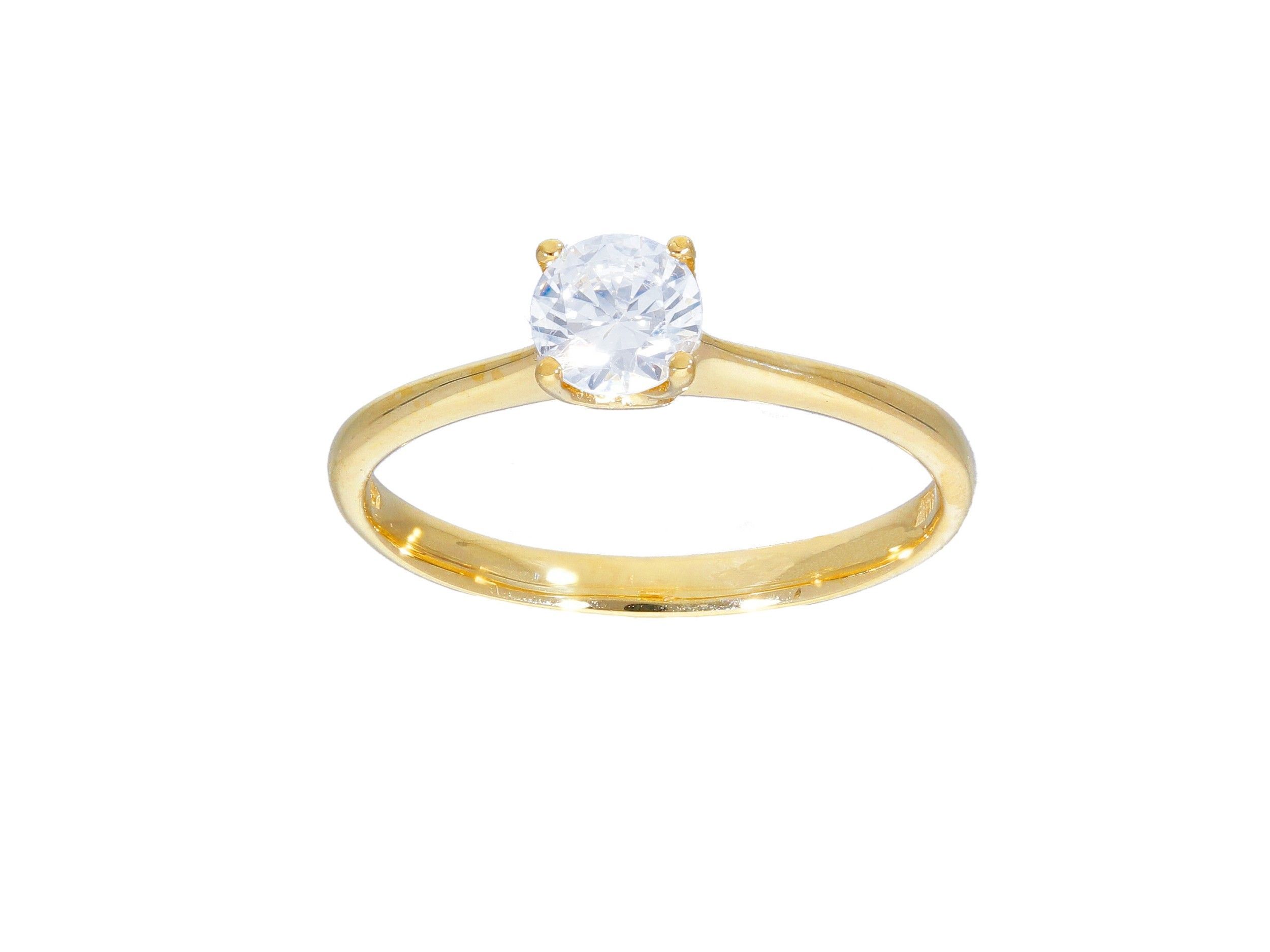 Single stone gold ring k14 with zirgon stone and round edges (code S244503)