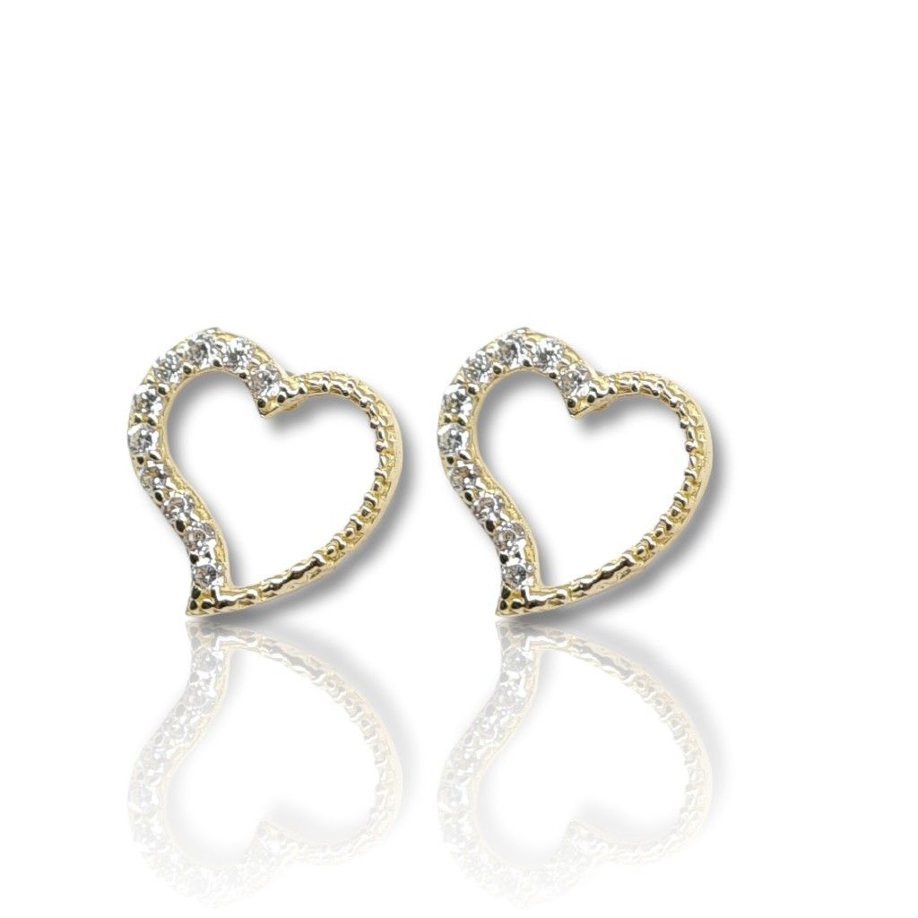 Golden  heart earings 14k with zircon (code N2489)