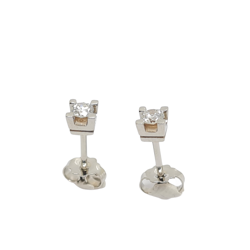 White gold single stone earrings 18k with diamonds  (code T2221)