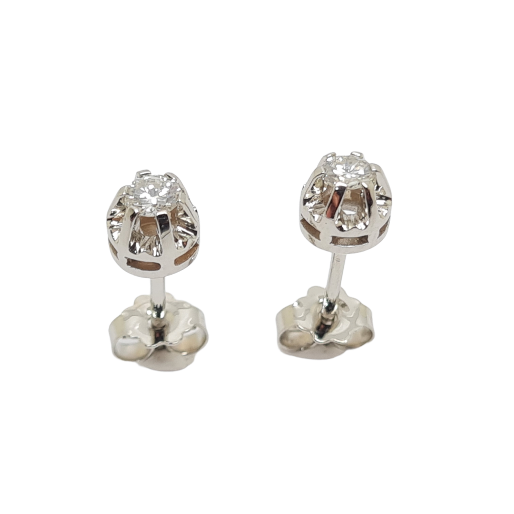 White gold single stone earrings 18k with diamonds  (code T2220)