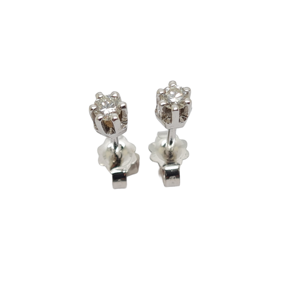White gold single stone earrings 18k with diamonds (code T2261)