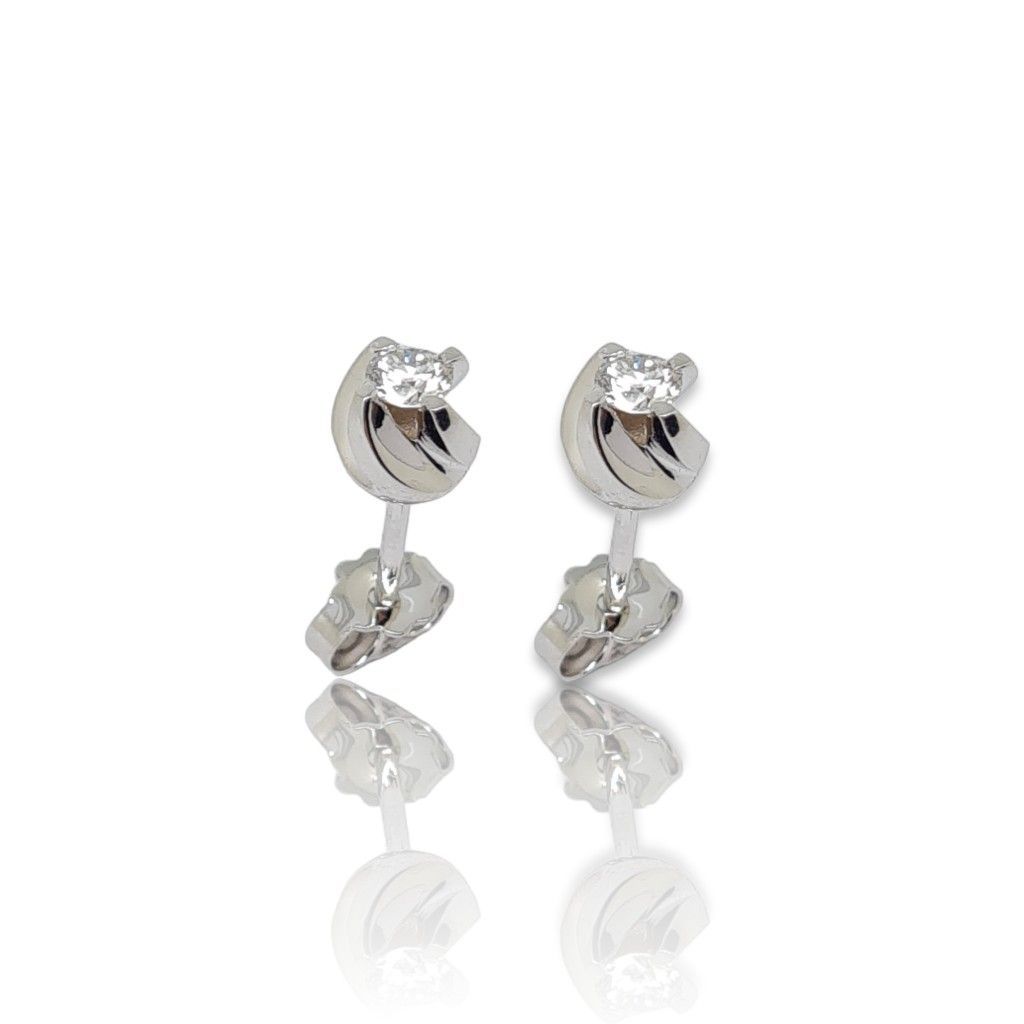 White gold single stone earrings with diamonds  (code T2459)