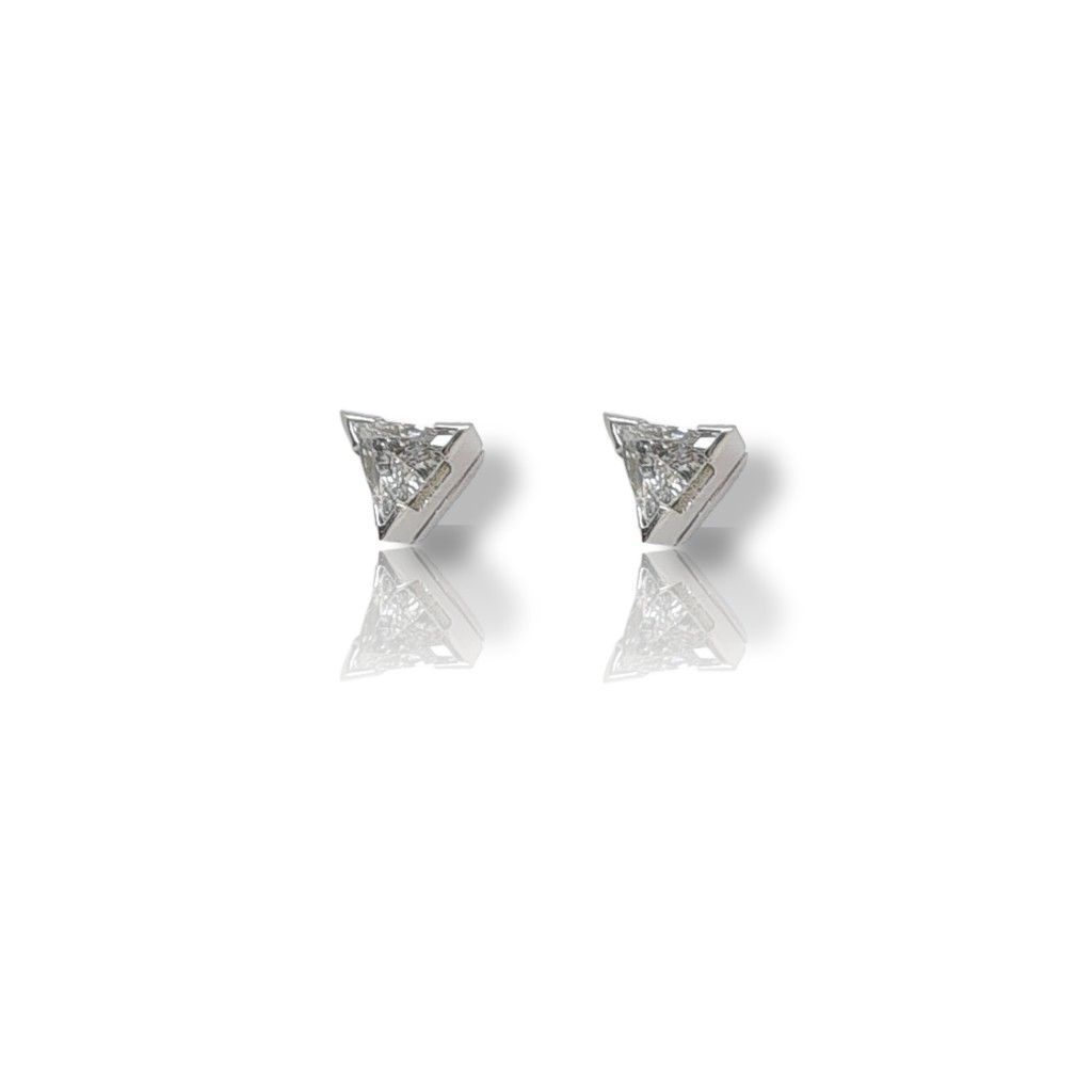 Σκουλαρίκια μονόπετρα απο λευκόχρυσο Κ18 με διαμάντια τρίγωνα (code T2471)