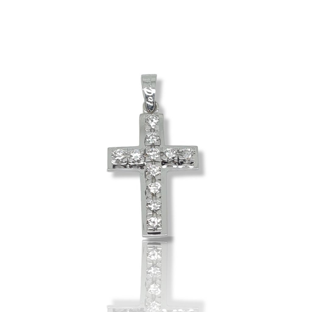 Λευκόχρυσος σταυρός κ18 με διαμάντια καρφωμένα σε καστόνια (code H1706)