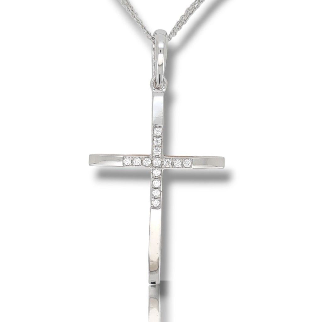 Σταυρός (με αλυσίδα) δύο όψεων απο λευκό & ροζ χρυσό κ14 (code P1728)