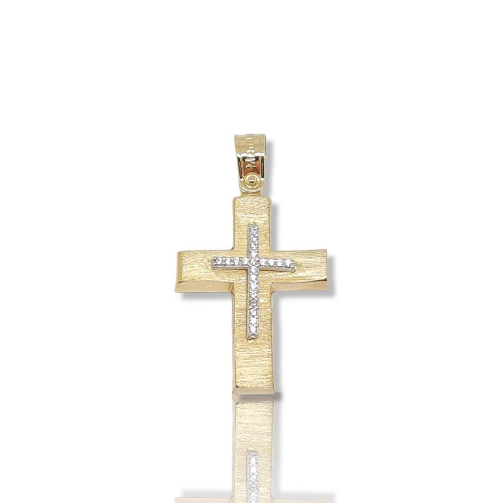 Golden matte cross k14 with whitw zircon  (code AL1877)