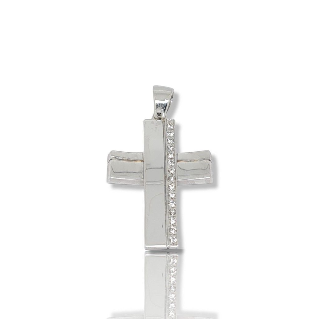Λευκόχρυσος σταυρός κ18 με διαμάντια καρφωμένα χωνευτά (code P1671)