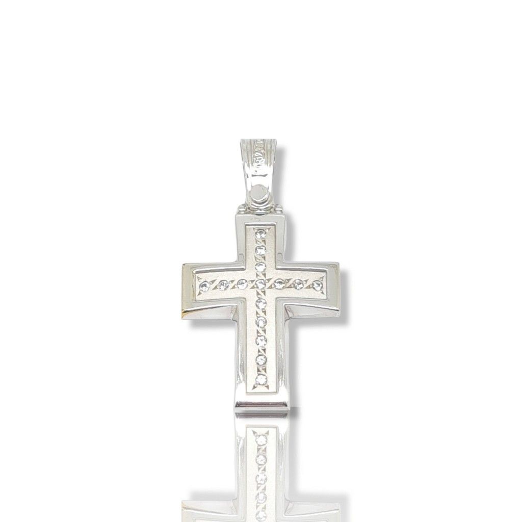 Croce in oro bianco bianco k14 conzirconi cubici  (code H1698)