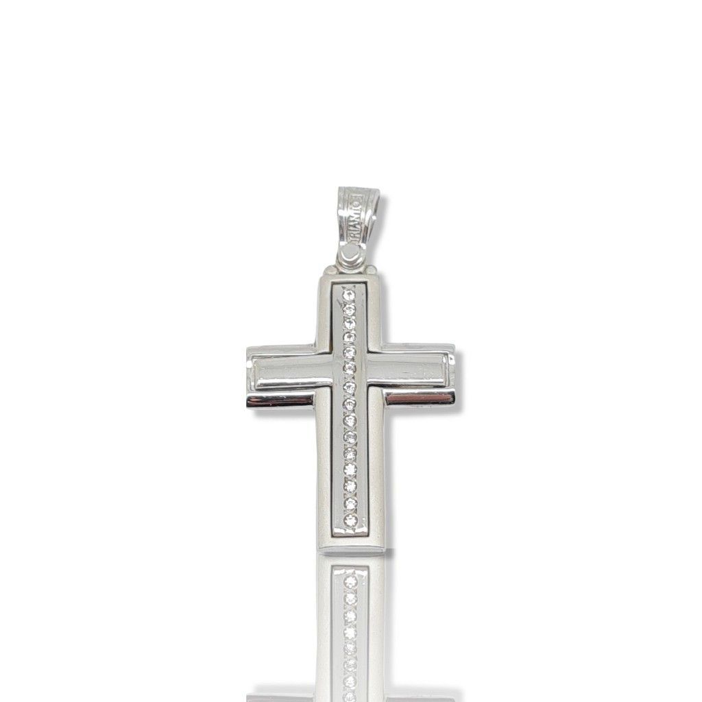 Σταυρός απο λευκόχρυσο κ14  με ενσωματωμένο λευκόχρυσο σταυρό με ζιργκόν (code H1859)