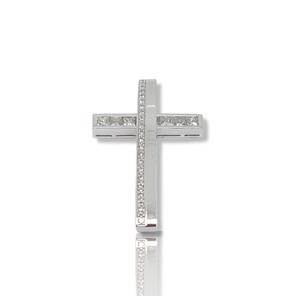 Croce in oro bianco k18 con diamanti (code H1702)