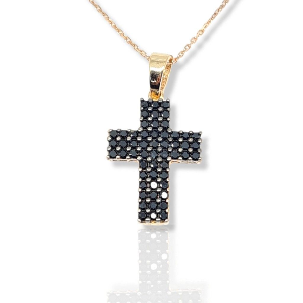 Croce con catena  in oro Rosa k14 e zirconi cubici neri (code AL 2337)