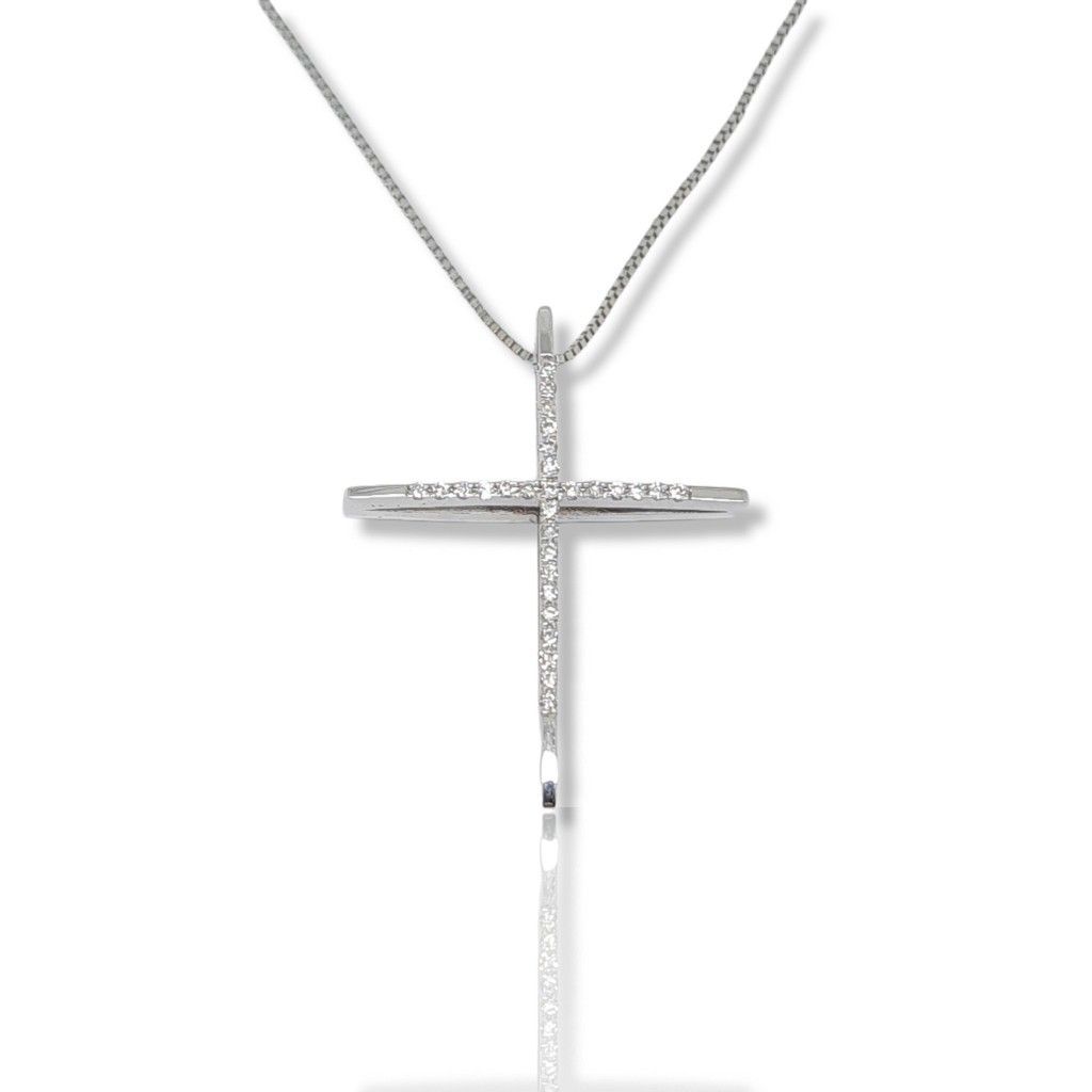 Croce in oro bianco k14 con diamanti (code P2040)