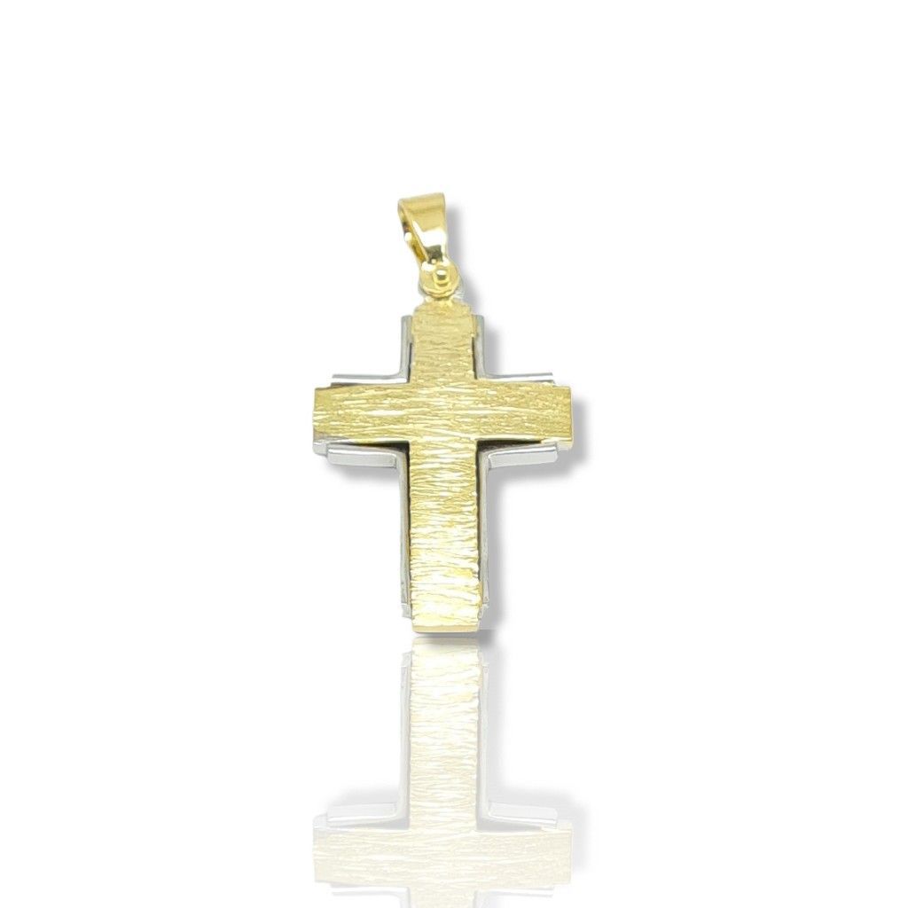 Croce in oro giallo e oro bianco k14, a due lati  (code H1652)