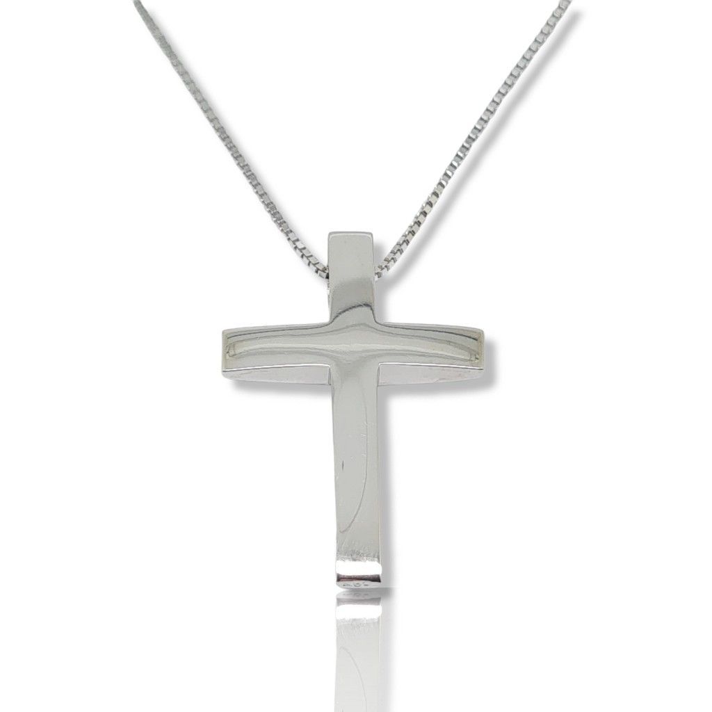 White gold double sided cross (with chain) k14 (code H2365)