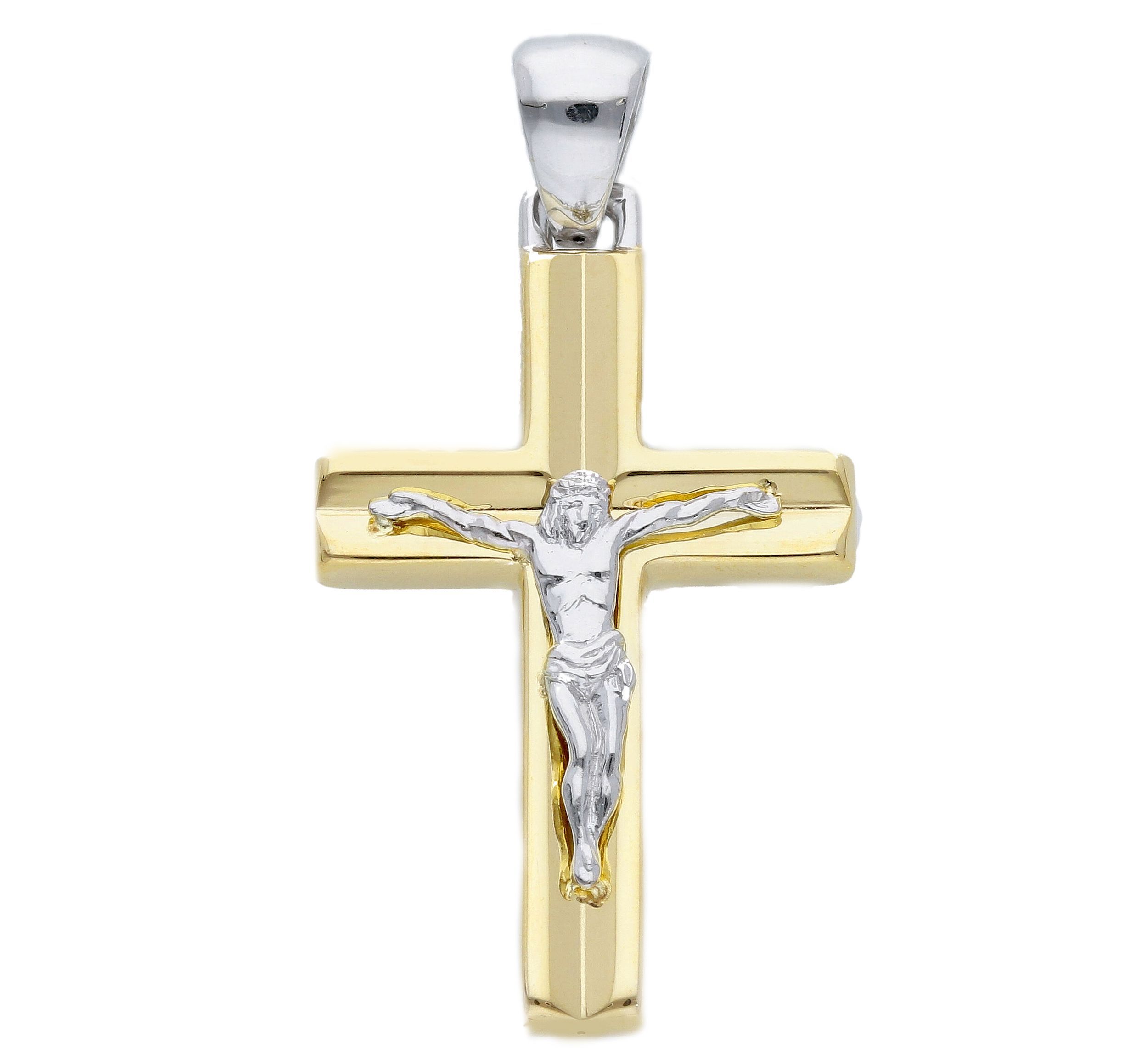 Croce in oro Giallo con Crocifisso in oro bianco k14 (code S231305)