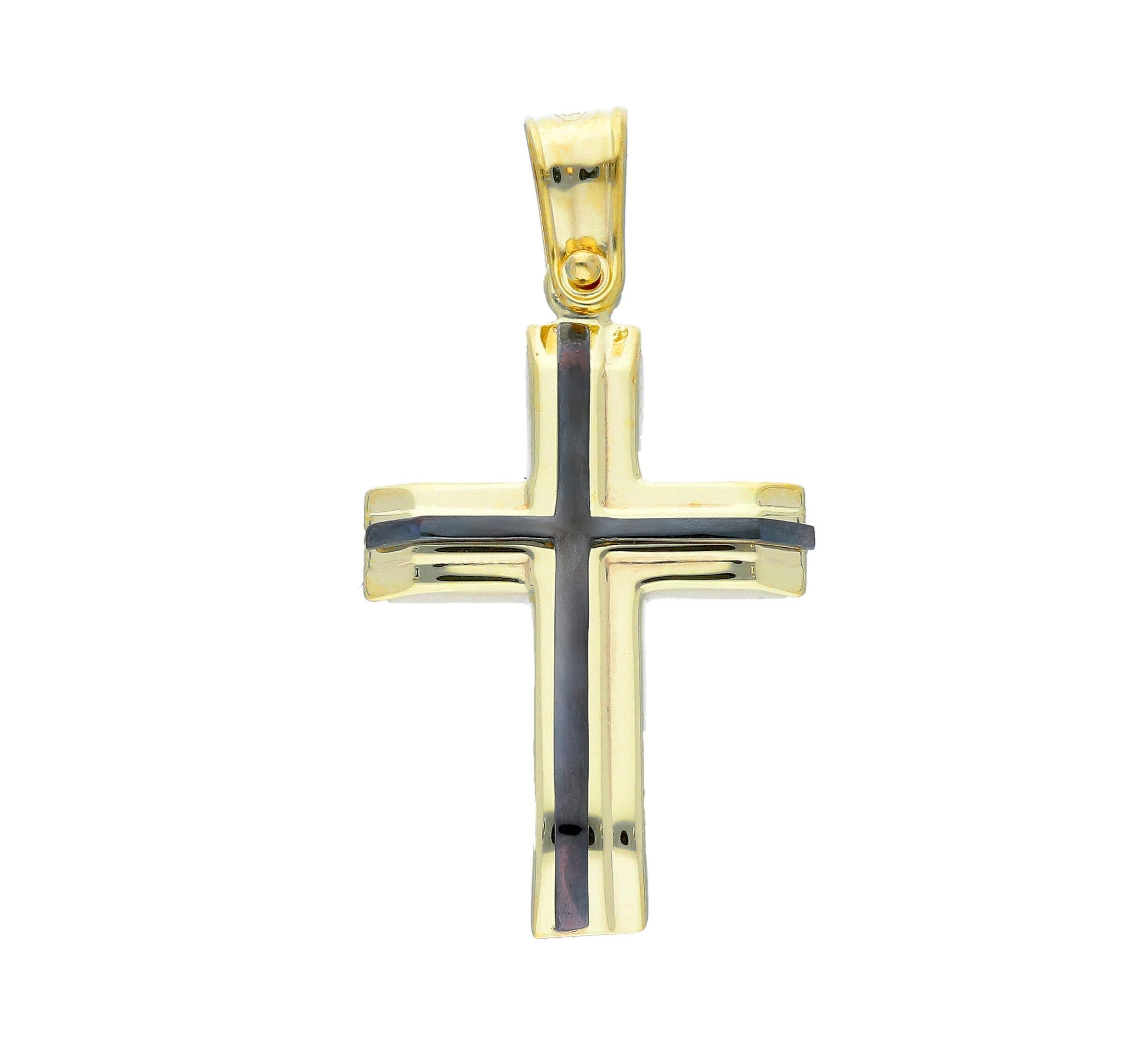 Croce in oro giallo e oro bianco k14 placcato platino nero (code S242832)