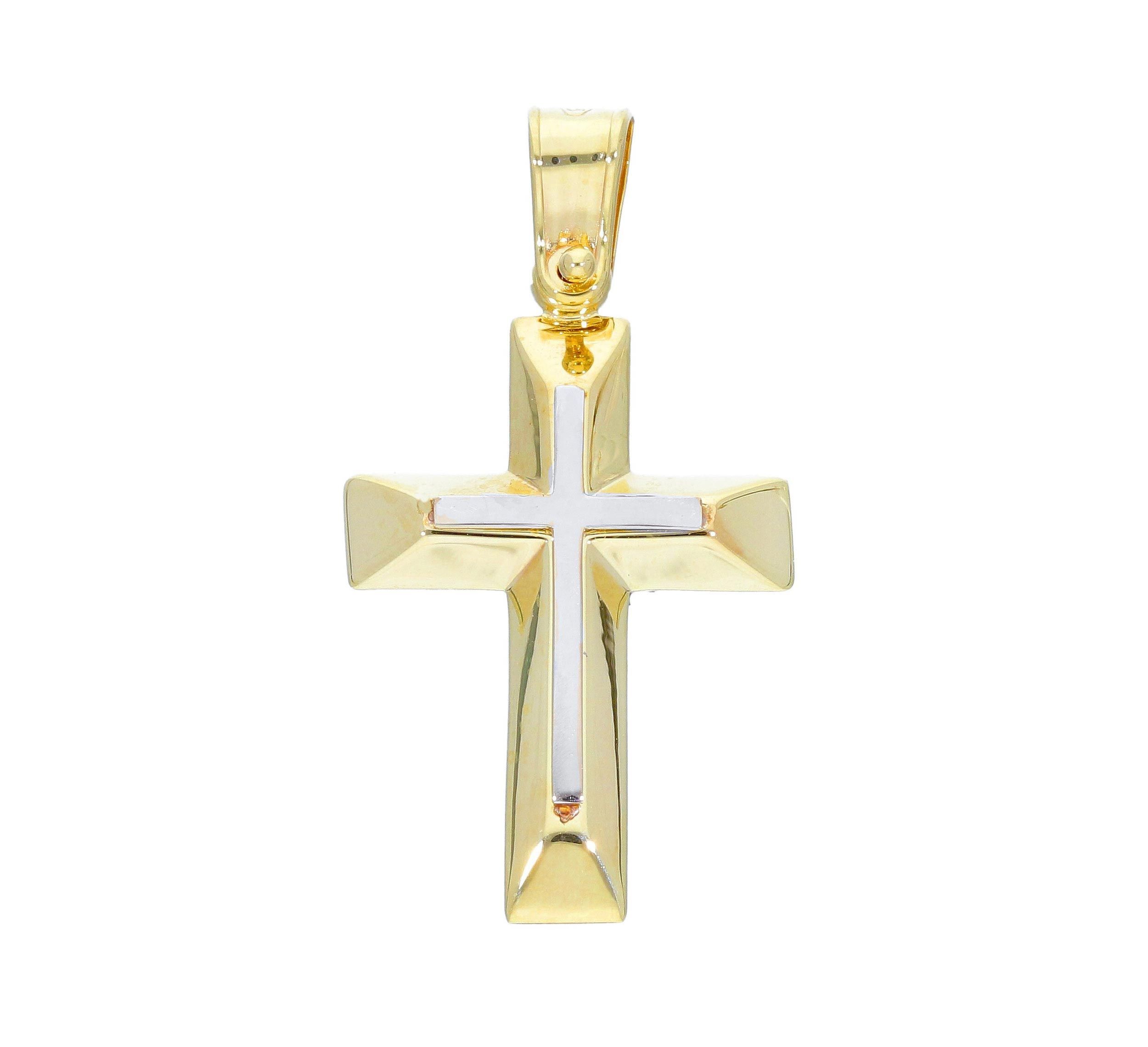 Croce in oro giallo e oro bianco k14 (code S242835)