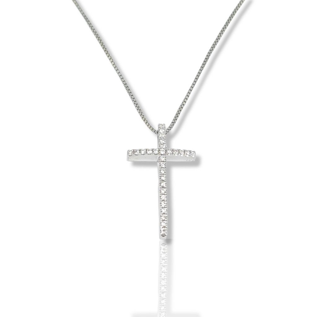 Croce con catena in oroBianco k14 con Diamanti (code H2425)