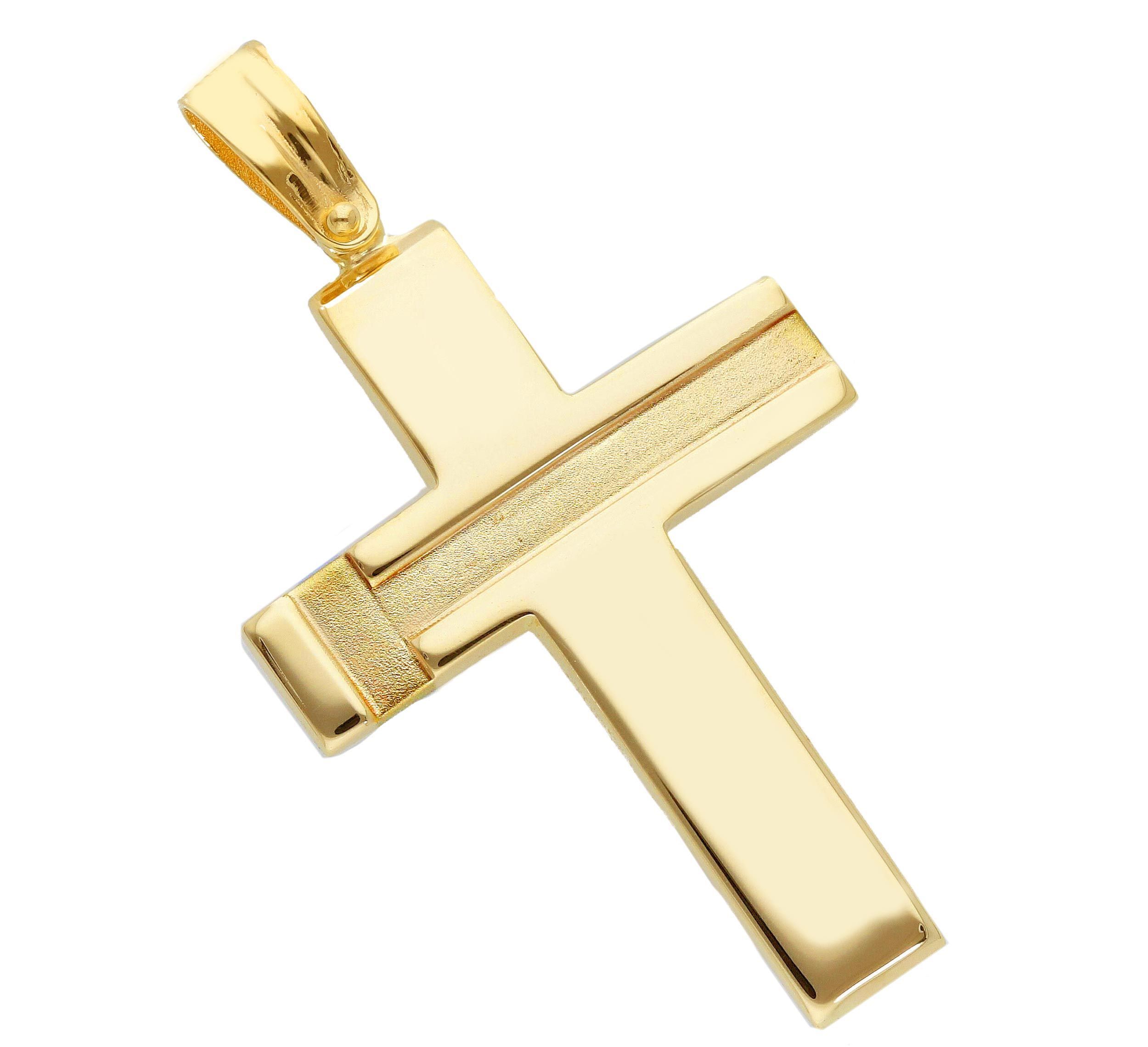Croce in oro giallo k14 con dettagli opachi (code S250150)