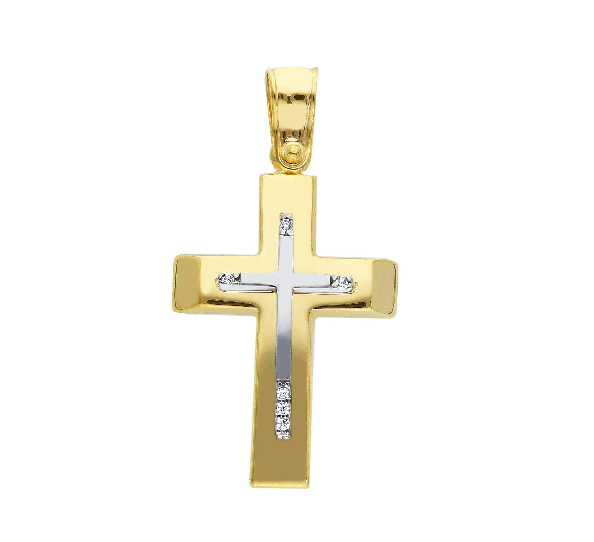 Golden cross k14 with white gold detail (code S250154)