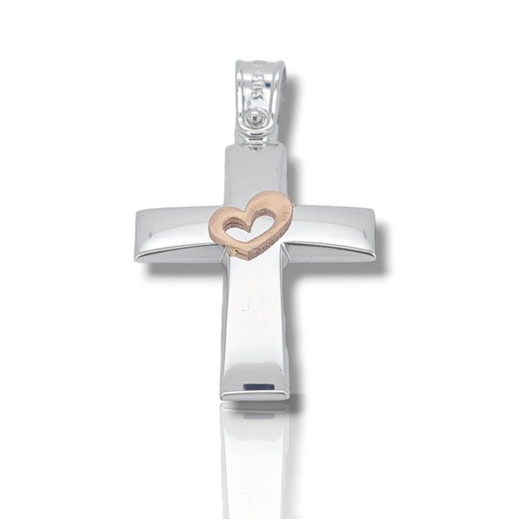 White gold cross 14k with rose gold heart (code A1696)