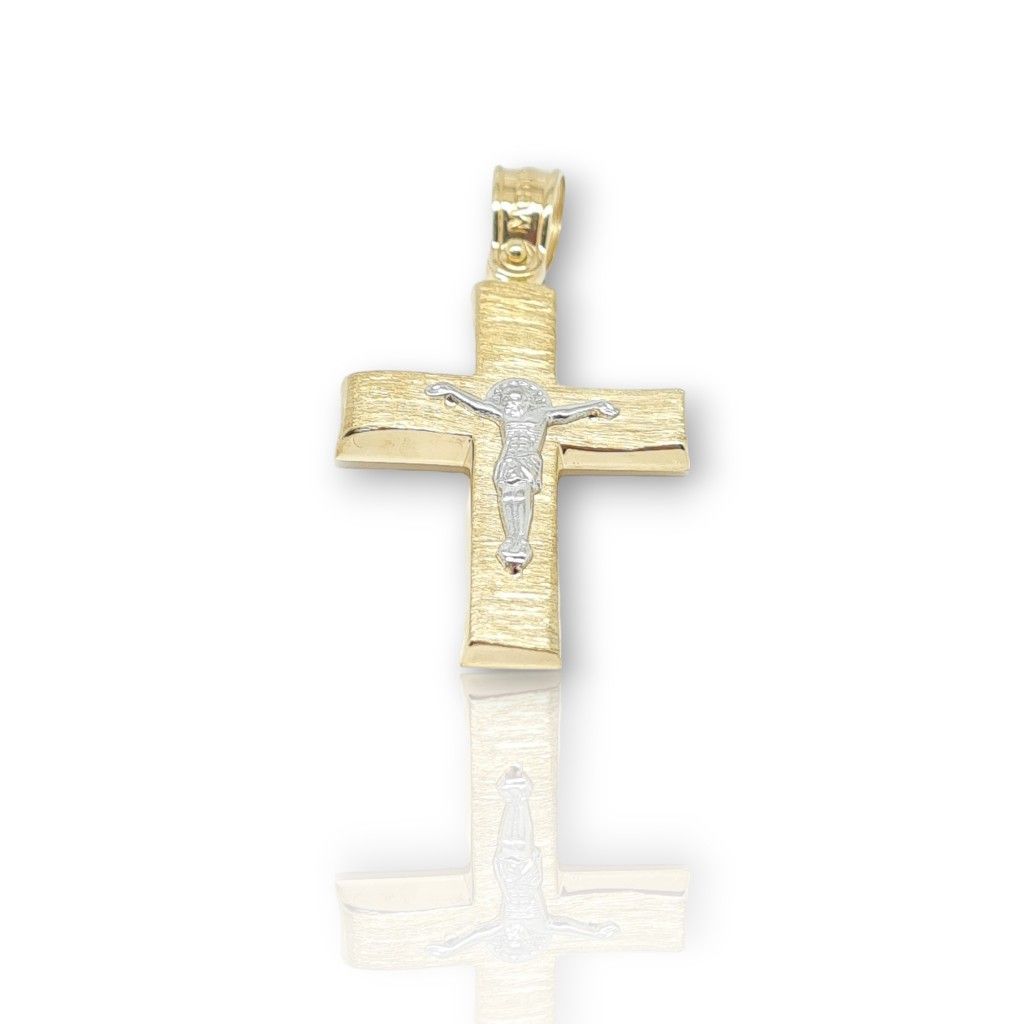 Croce in oro Giallo k14 con Crocifisso in oro Bianco (code AL1828)