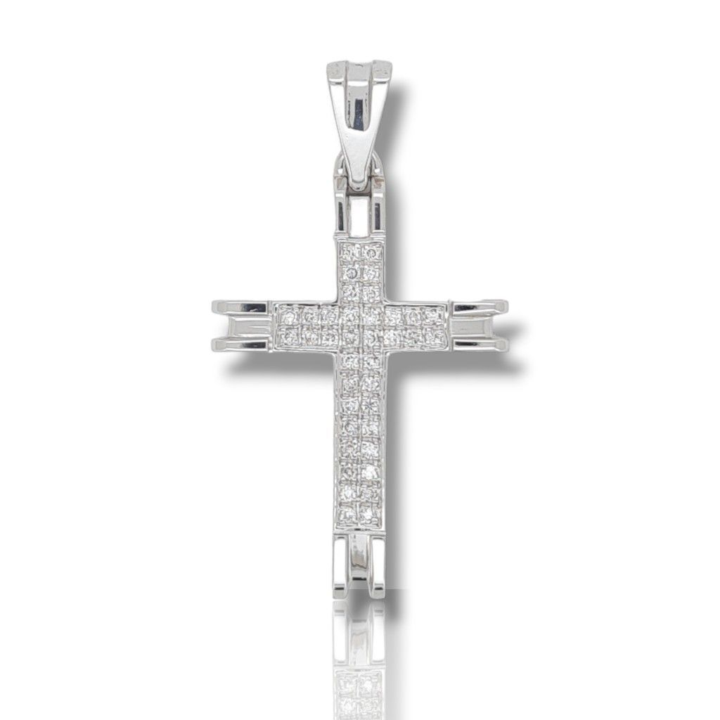 Λευκόχρυσος σταυρός κ18 με διαμάντια καρφωμένα χωνευτά (code H1715)