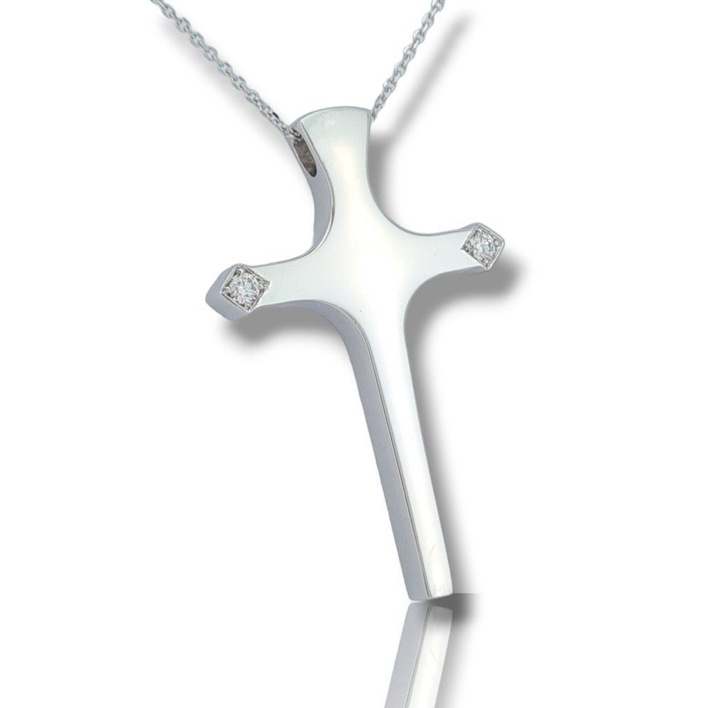 Croce con catena in oro bianco k14 con due diamanti (code H2050)