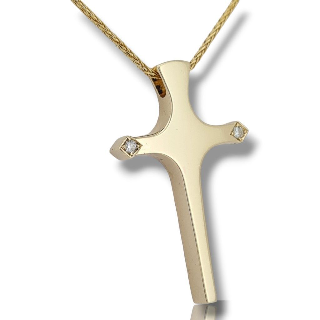 Croce con catena in oro bianco k14 con due diamanti (code H2050G)