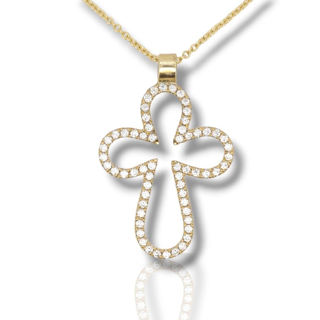 Yellow gold cross (with chain) k14 with diamond (code H2532)