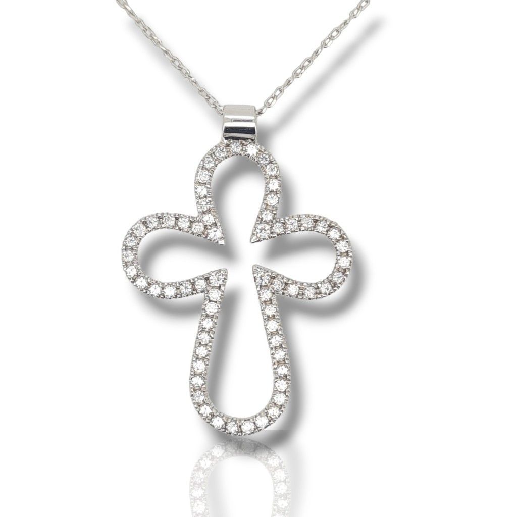 White gold cross (with chain) k14 with diamond (code H2533)