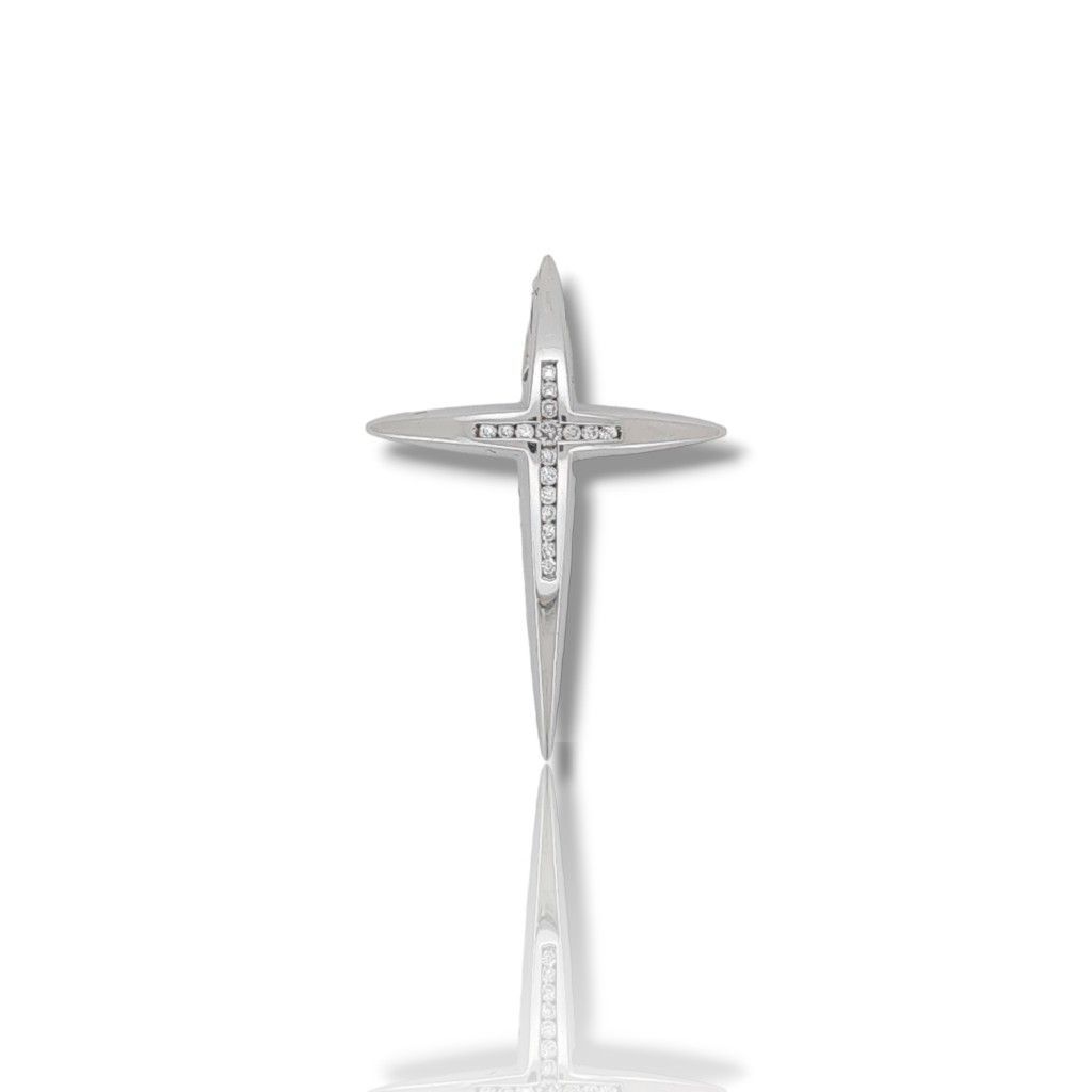 Λευκόχρυσος σταυρός μπούλ κ18 με διαμάντια (code N1701)
