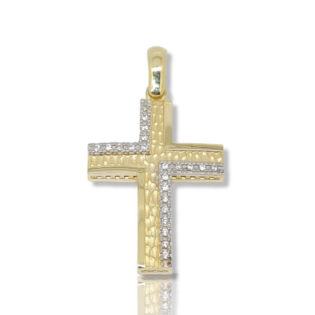 White gold and gold double sided cross k14 with zircon(code N2388) 