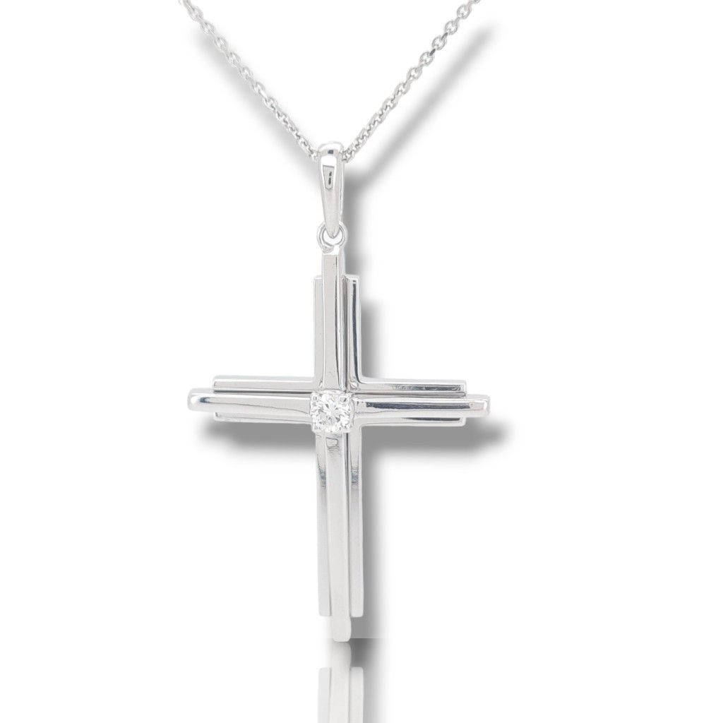 Croce in oro bianco k18 con diamante (code P1665)
