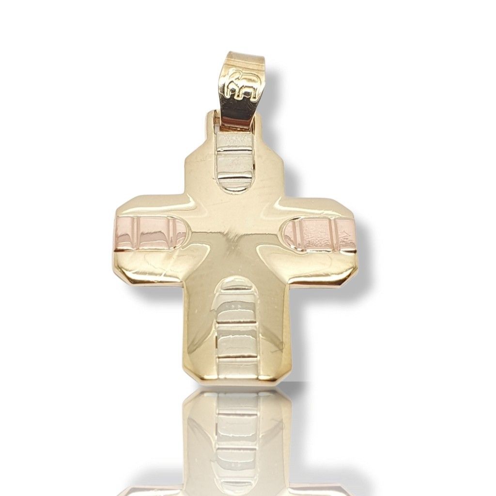 Croce in oro Giallo k14  con dettagli in oro Bianco e oro Rosa (code H2130)