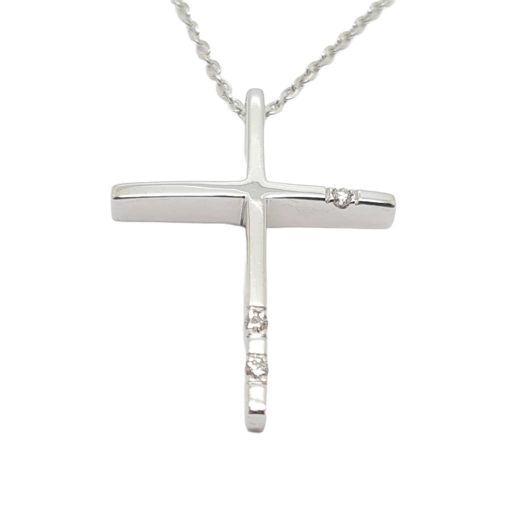 White gold cross (with chain) k14 with diamonds (code H2212) 