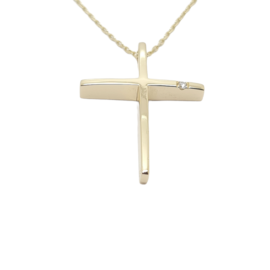 Croce con catena in oro Giallo k14 con Diamante (code H2211)