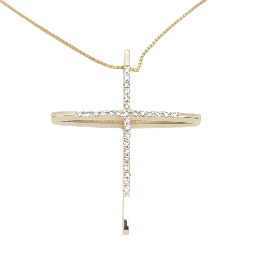 Golden slim cross (with chain) k14 with zircon (code P2266)
