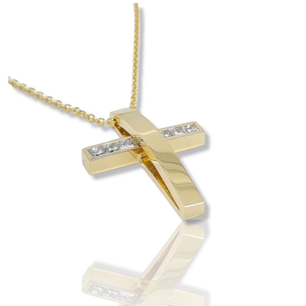 Χρυσός σταυρός κ18 με διαμάντια χωνευτά και τετράγωνα (code T2460)