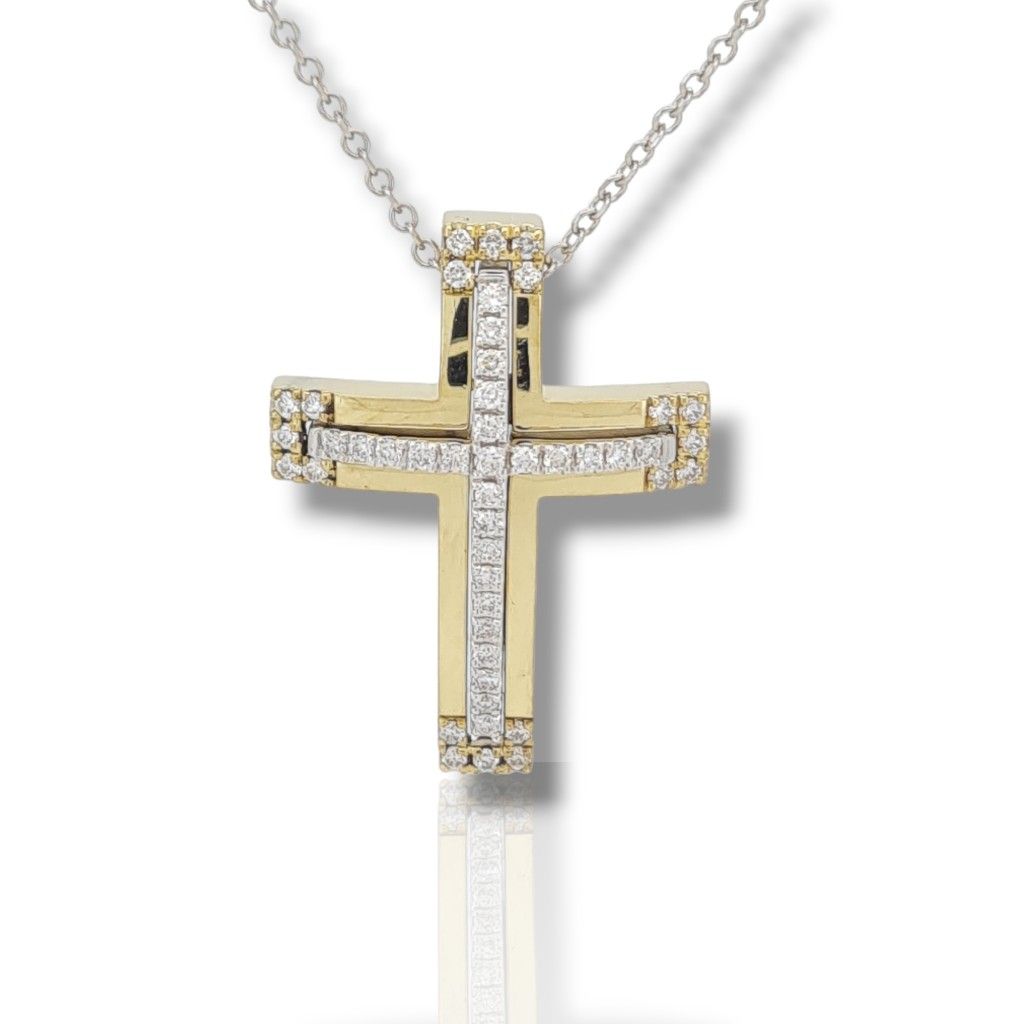 Croce (con catena) In oro Giallo k18 con croce in oro Bianco k18 e diamanti (code TS1737)
