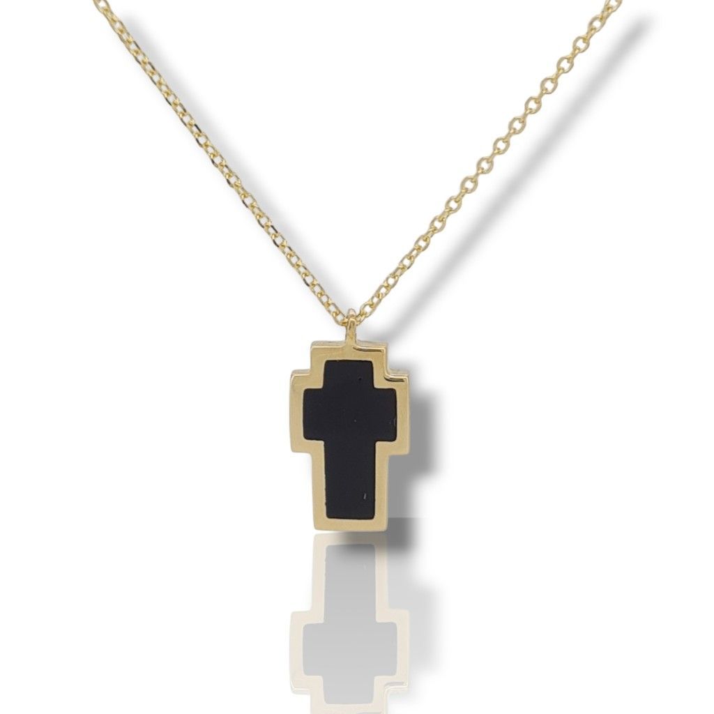 Croce con catena in oro Giallo k14 con smalto nero (code N2701)