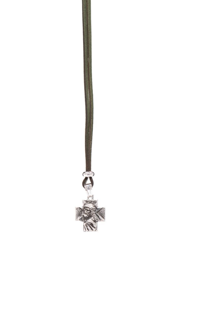 Cross necklace in rhodium-plated 925° silver with green cord (AGI 325/C-VE)