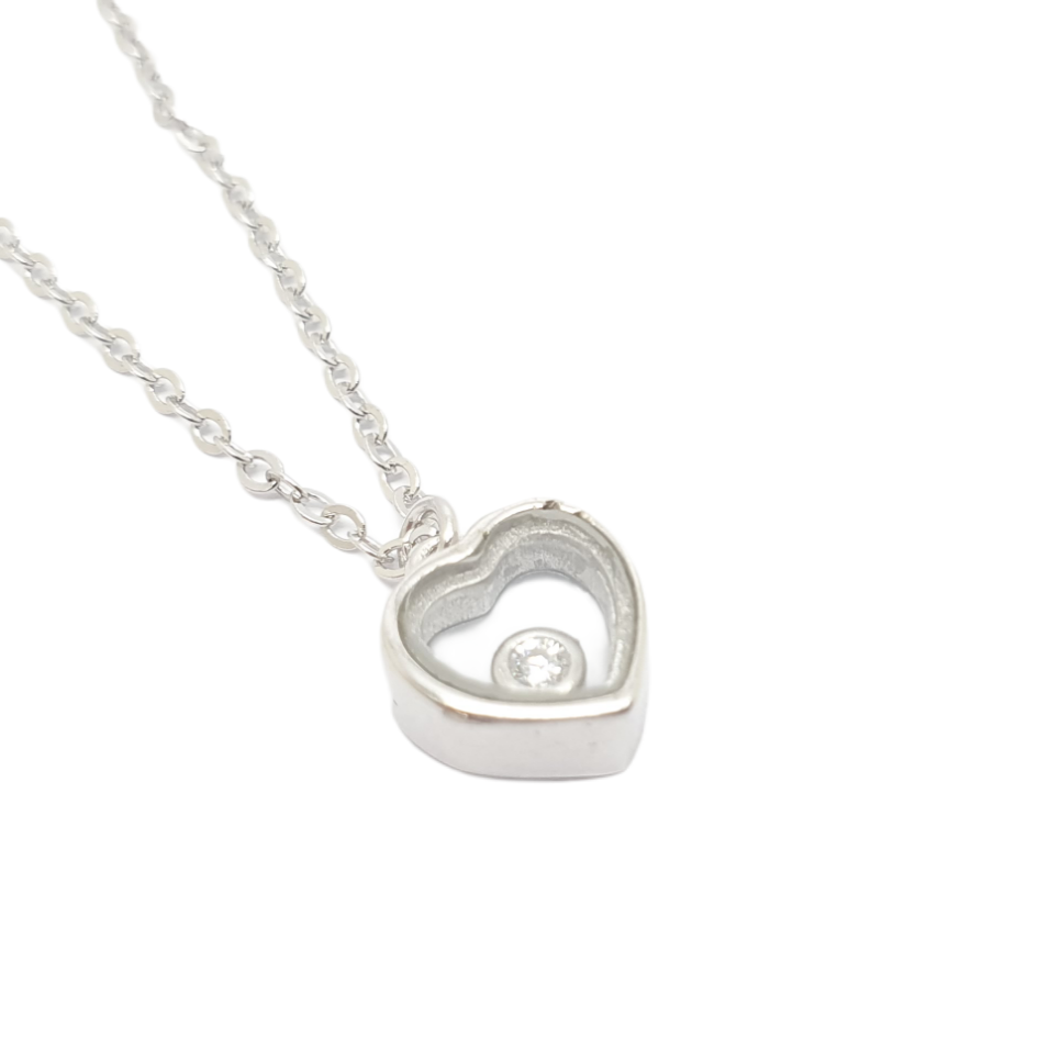 Platinum plated silver 925° heart necklace with zircon(code FC001700)