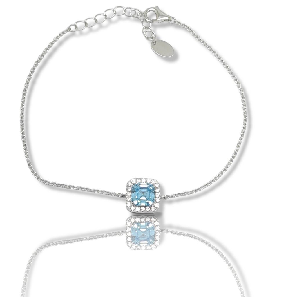 Platinum plated silver 925º bracelet with aqua marine synthetic stone(code FC007884)