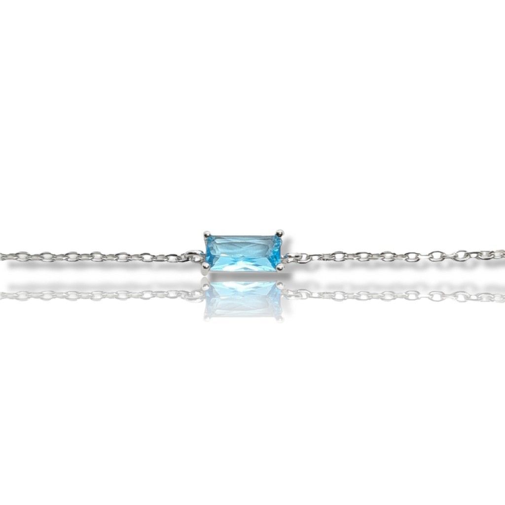 Platinum plated silver 925º bracelet with aqua marine synthetic stone(code FC006997)
