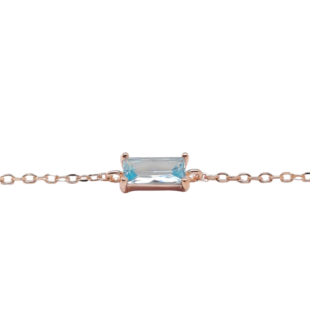 Rose gold plated silver 925º bracelet with aqua marine synthetic stone  (code FC005922)