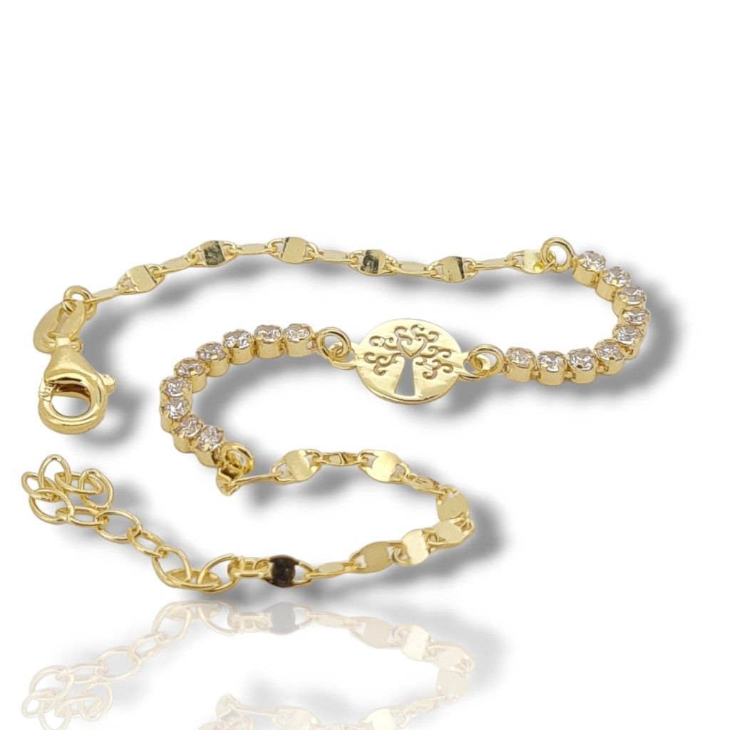 Gold plated silver 925° bracelet with the tree of life with white zircon (code SHK770G)