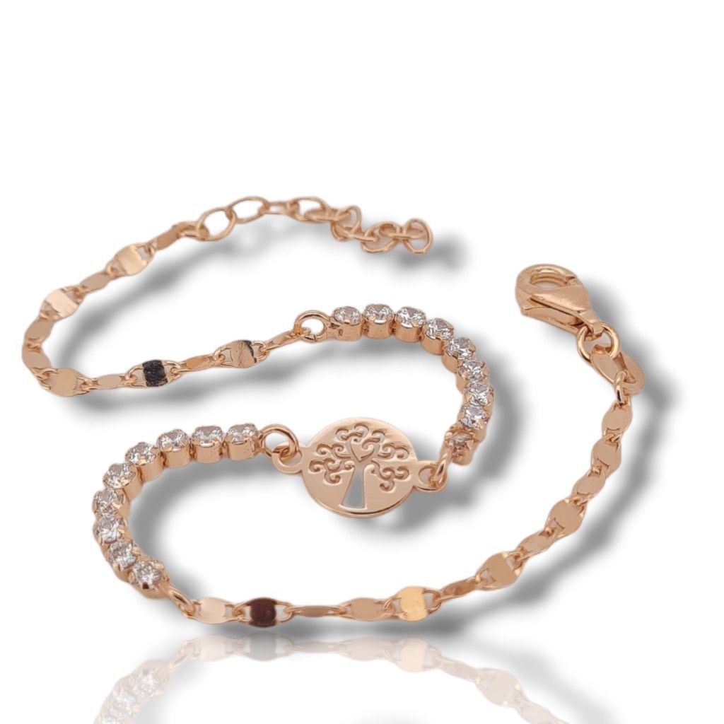 Rose gold plated silver 925° bracelet with the tree of life with white zircon (code SHK770R)